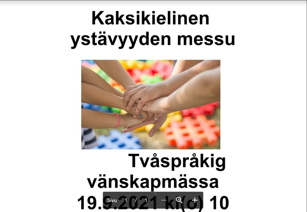 Kaksikielinen ystävyyden messu – tvåspråkig vänskapmässa su&nbsp;19.9